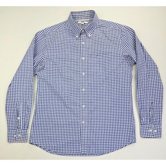 Uniqlo Size Medium Mens Blue White Check Button Down Long Sleeve Cotton Shirt - Picture 5 of 10